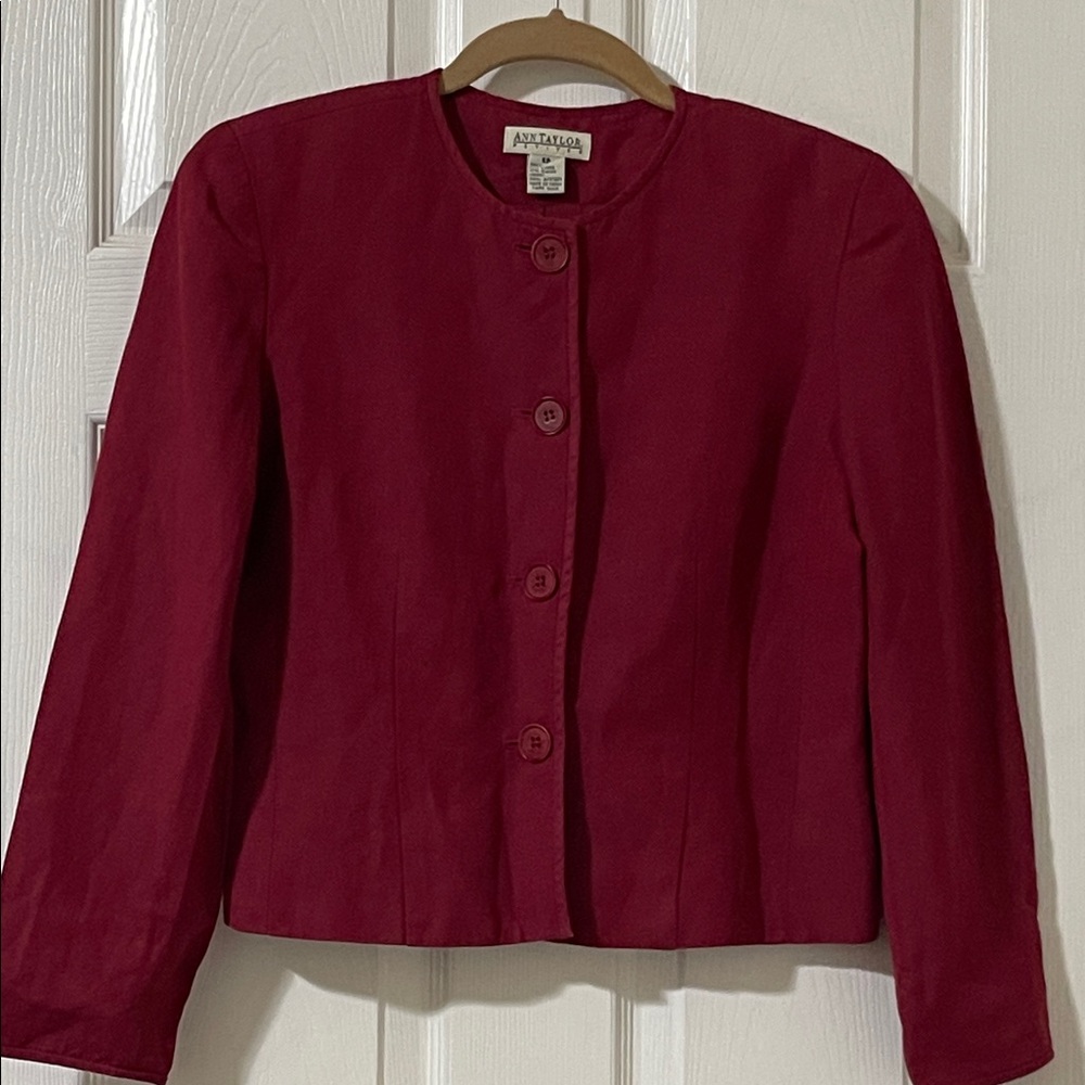 Ann Taylor Burgundy Linen Rayon Blend Blazer